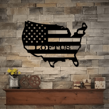American Flag Metal Sign with Last Name